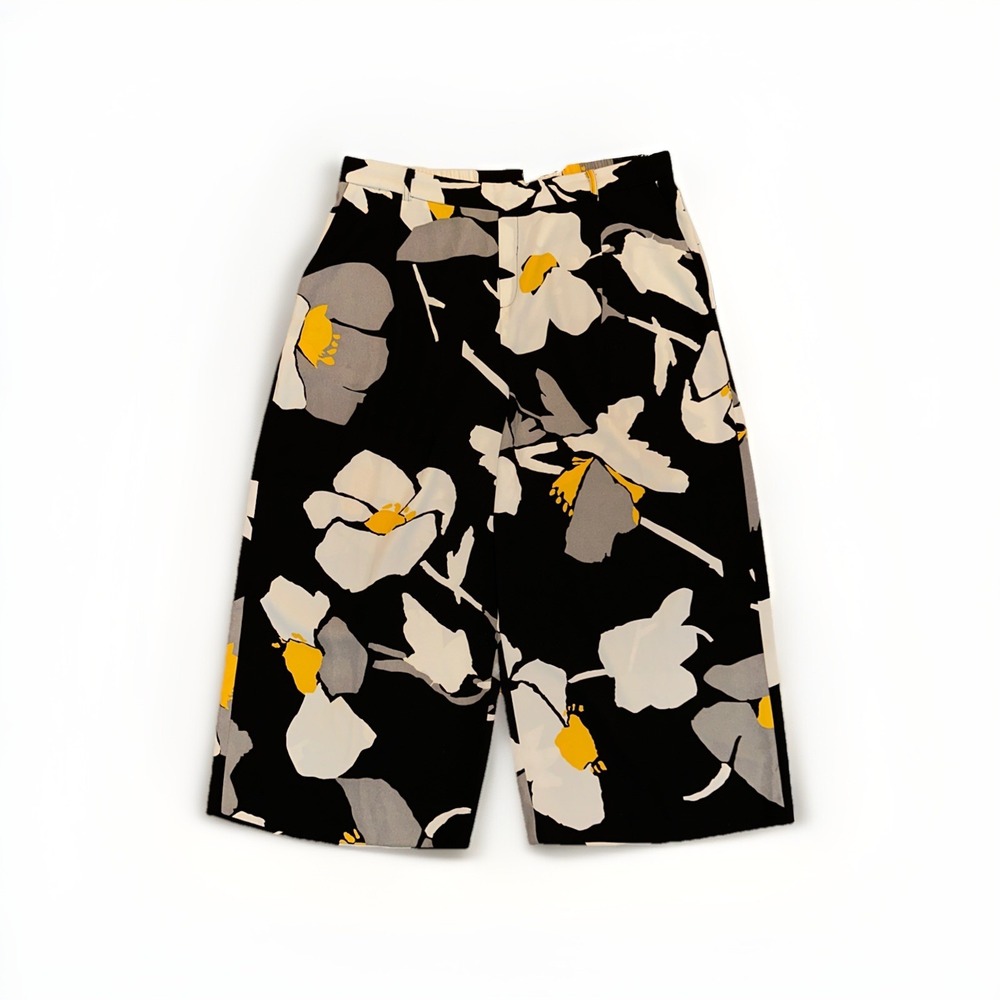 Tahari Crop Ankle Wide‎ Leg Pants XL. Floral Print Black White Grey Yellow